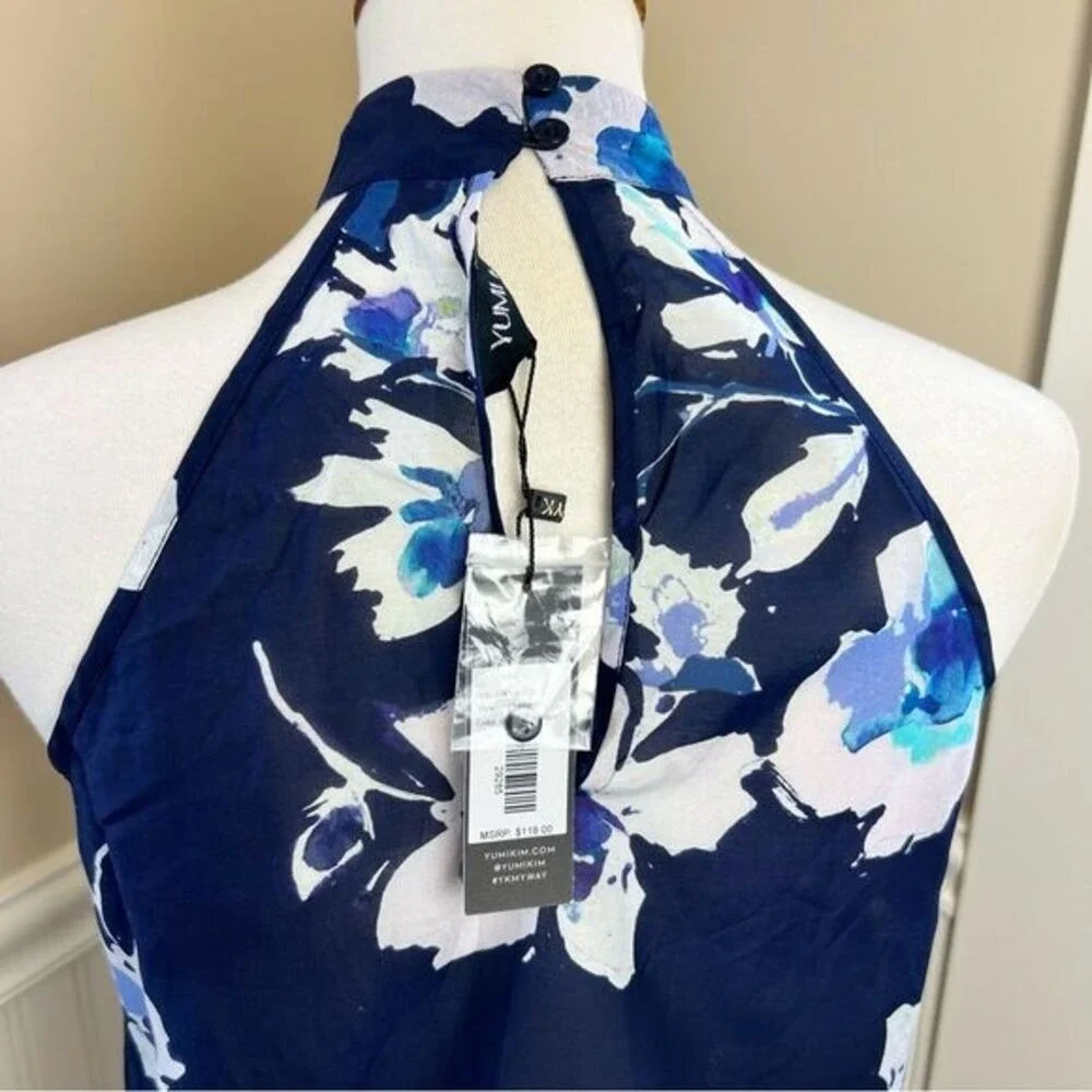 Yumi Kim Hollywood Top Navy Floral Halter Keyhole Neck XXS oversized fits medium